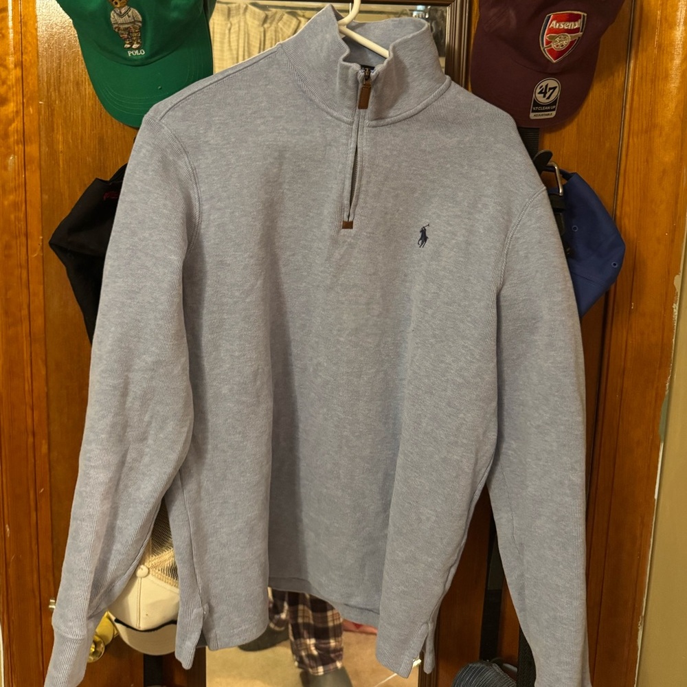 POLO RALPH LAUREN Men's Classic Quarter Zip Pullover, Heather Blue, Size M